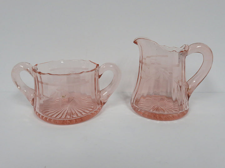 Pink Glass Cream & Sugar
