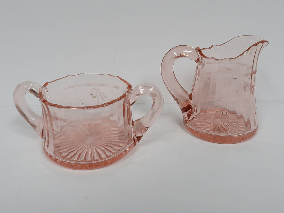 Pink Glass Cream & Sugar