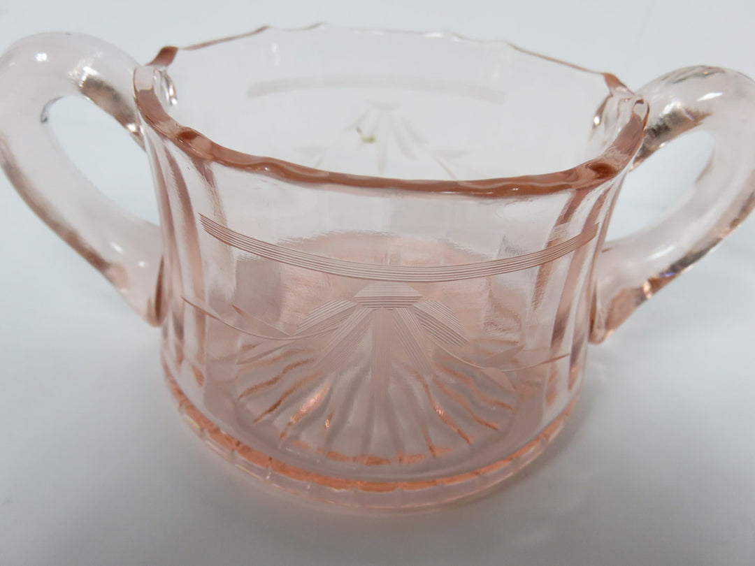 Pink Glass Cream & Sugar