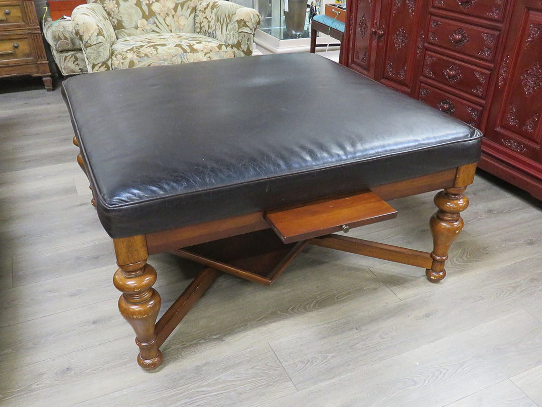 Walter E. Smithe Black Faux  Leather Ottoman