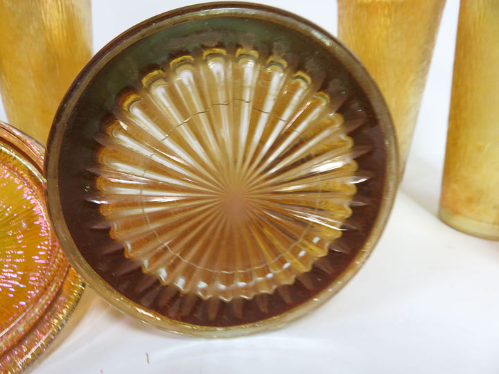 Carnival Glass Pitcher and Glasses