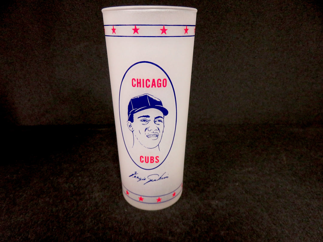 Vintage Frosted Cubs Glasses with Holder