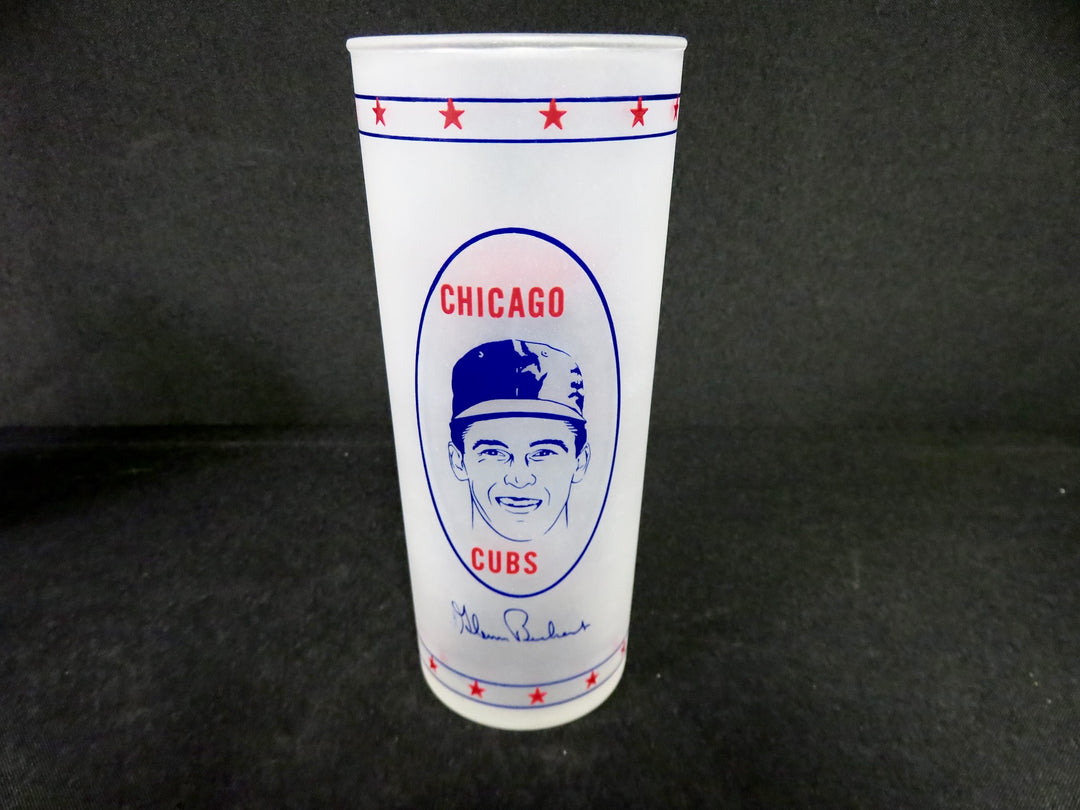Vintage Frosted Cubs Glasses with Holder