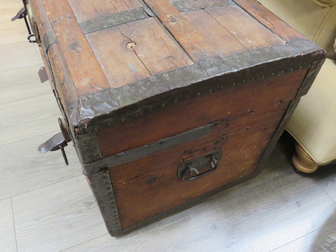 Antique Flat-Top Steamer Trunk