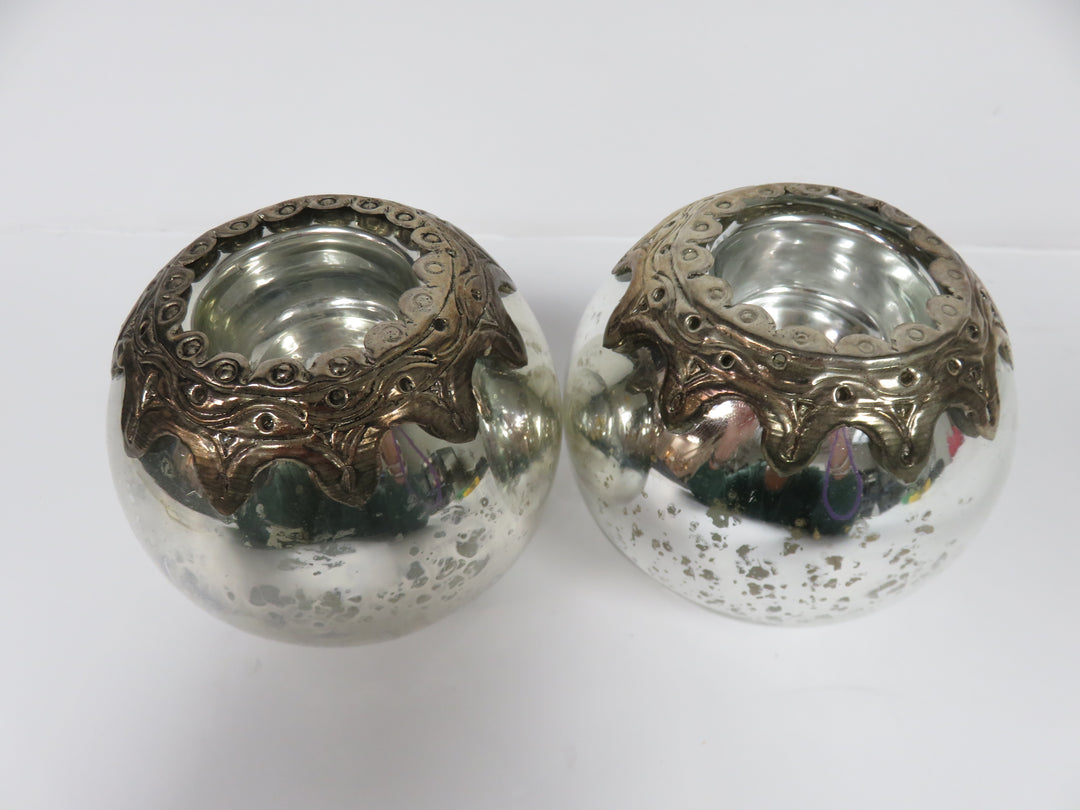 Pair Mercury Glass Candleholders