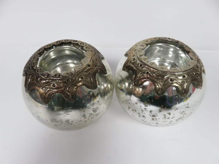 Pair Mercury Glass Candleholders