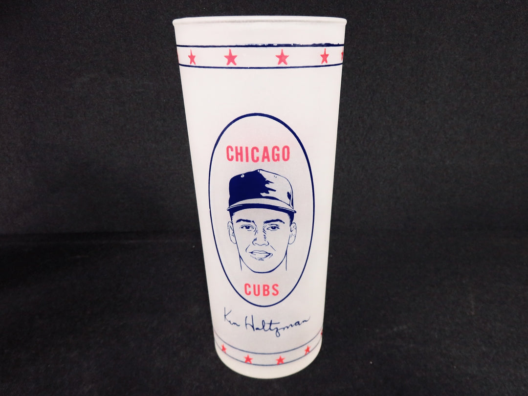 Vintage Frosted Cubs Glasses with Holder