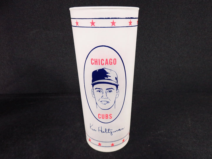 Vintage Frosted Cubs Glasses with Holder