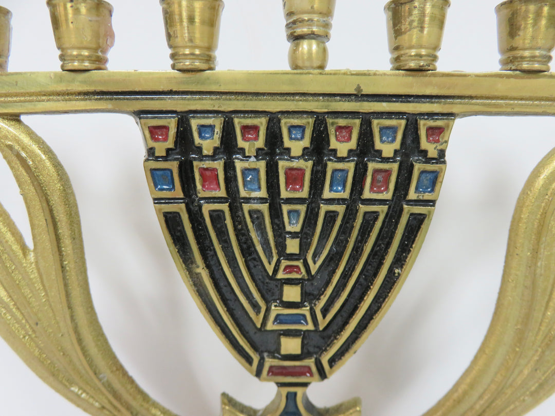 Brass and Enamel Hanukkah Menorah
