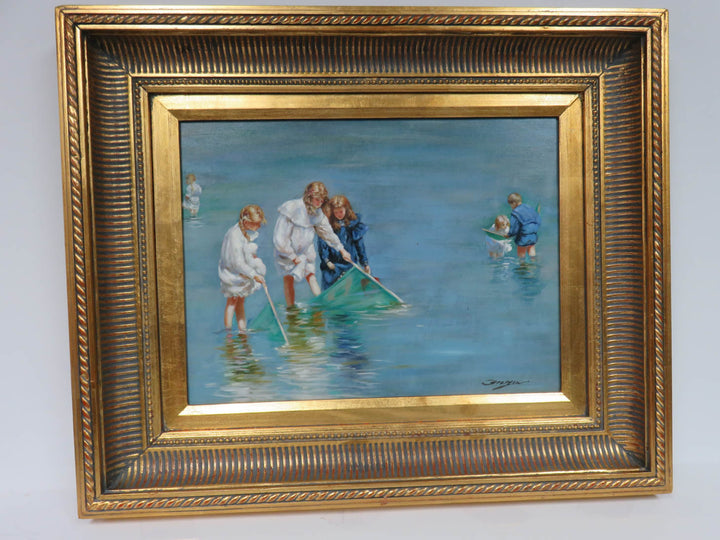 Children at Water's Edge - Original Oil Painting