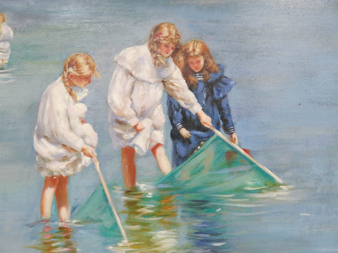 Children at Water's Edge - Original Oil Painting