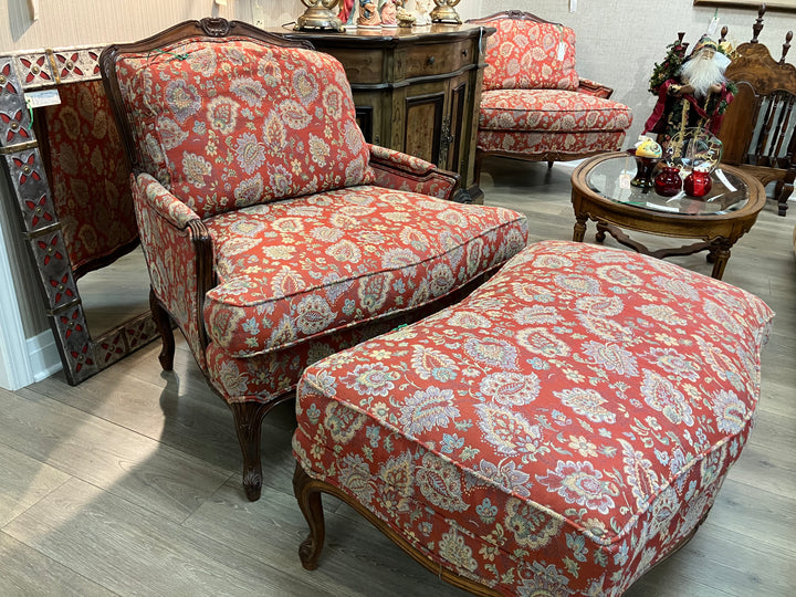 Taylor & King Red Bergere Chair & Ottoman