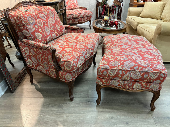 Taylor & King Red Bergere Chair & Ottoman