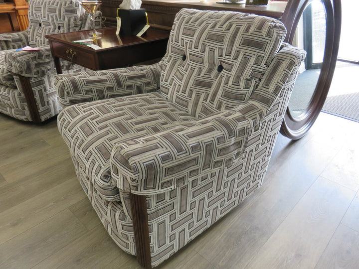 Brown & Cream Geometric Arm Chair