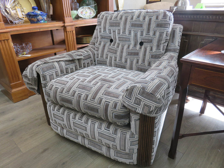 Brown & Cream Geometric Arm Chair