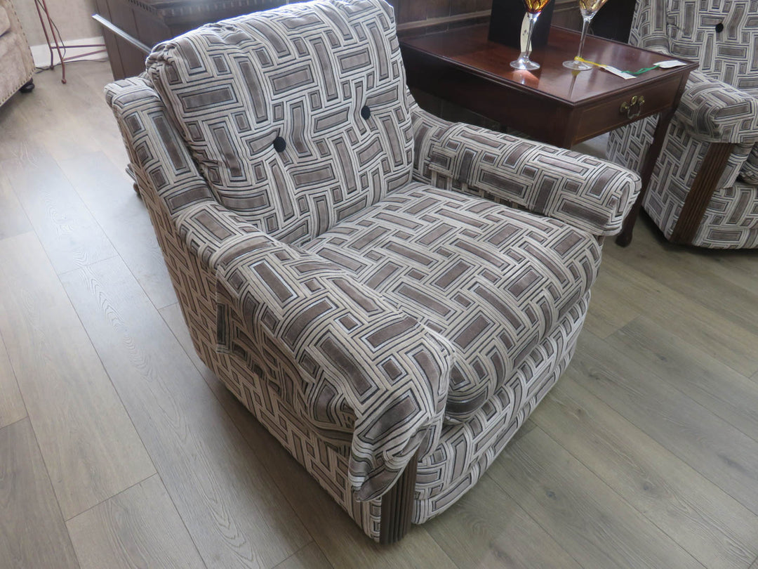 Brown & Cream Geometric Arm Chair