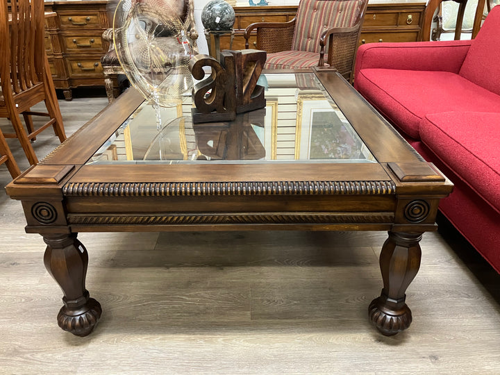 Dark Wood Glass Top Coffee Table
