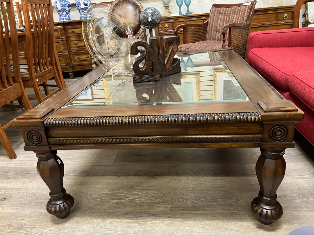 Dark Wood Glass Top Coffee Table