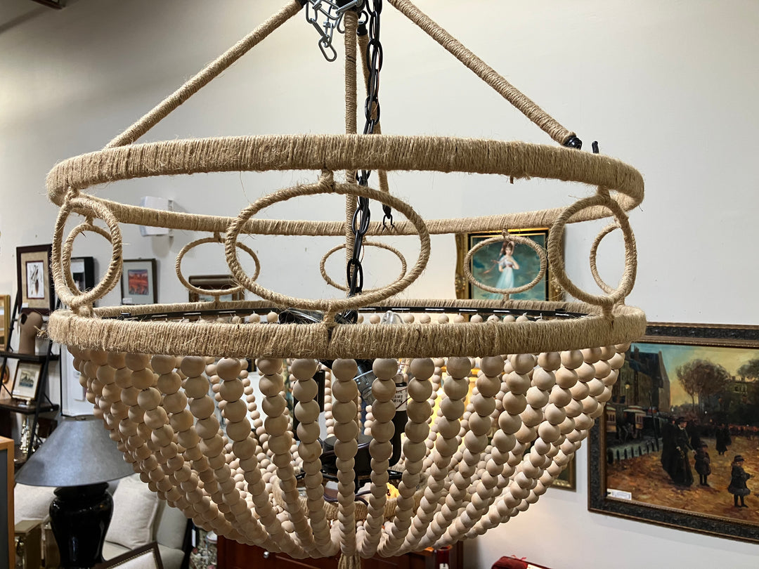 Beige Wood Beaded Chandelier