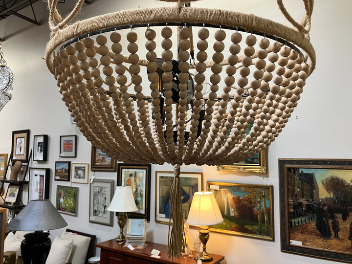 Beige Wood Beaded Chandelier