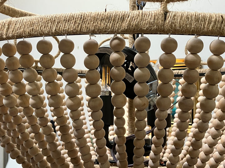 Beige Wood Beaded Chandelier