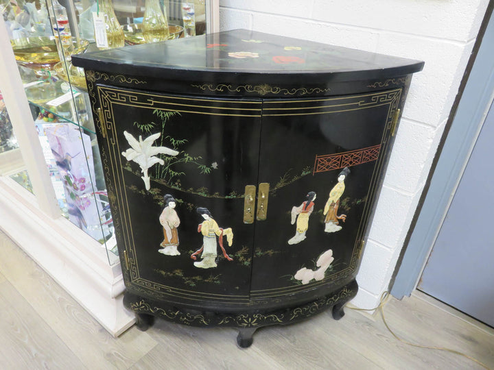 Black Lacquer Chinoiserie Corner Cabinet