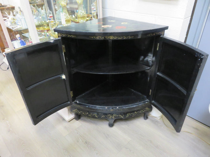 Black Lacquer Chinoiserie Corner Cabinet