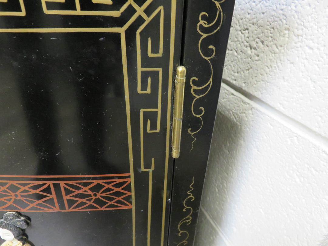 Black Lacquer Chinoiserie Corner Cabinet