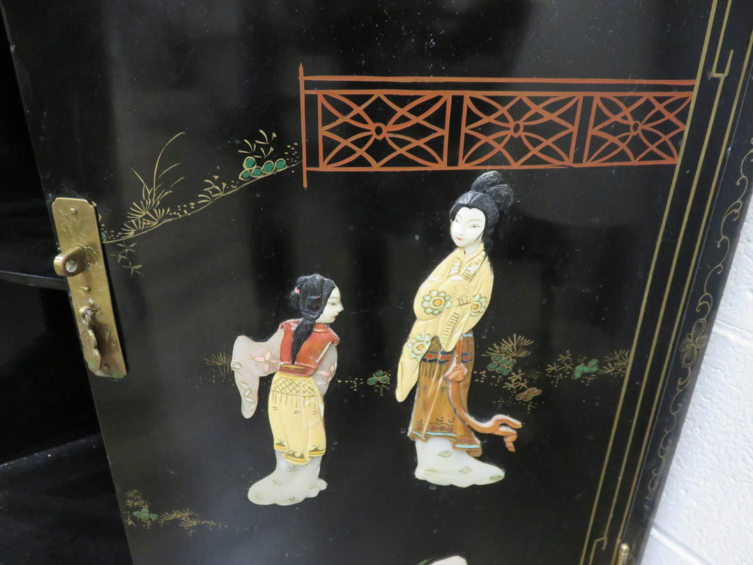 Black Lacquer Chinoiserie Corner Cabinet