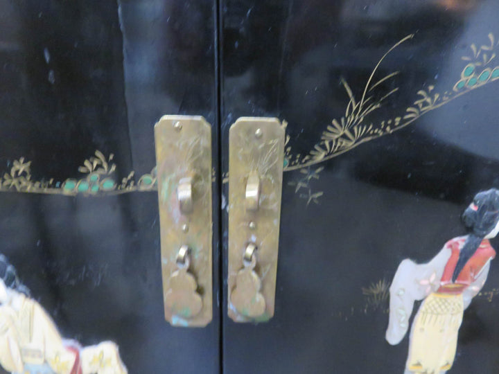 Black Lacquer Chinoiserie Corner Cabinet