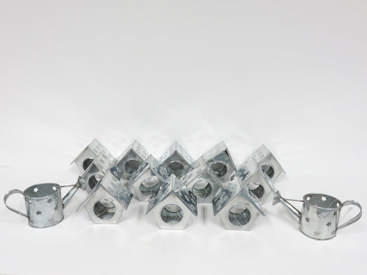 Tin Bird House & Watering Can Ornaments