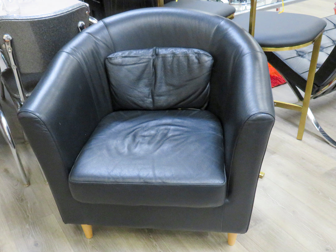 Black Leather Barrel Chair