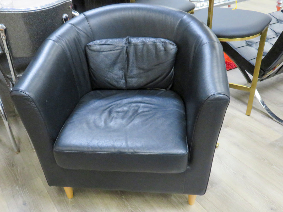 Black Leather Barrel Chair