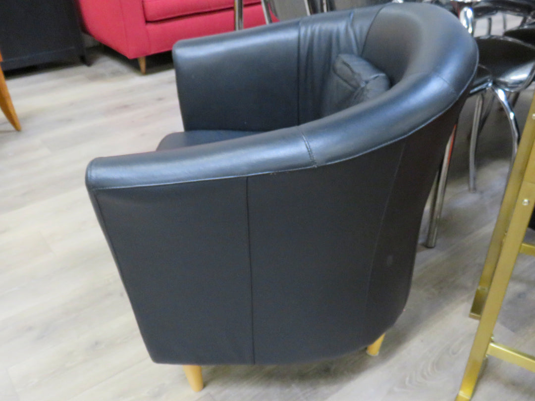Black Leather Barrel Chair