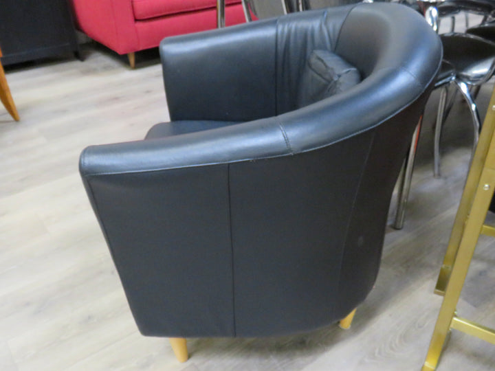 Black Leather Barrel Chair