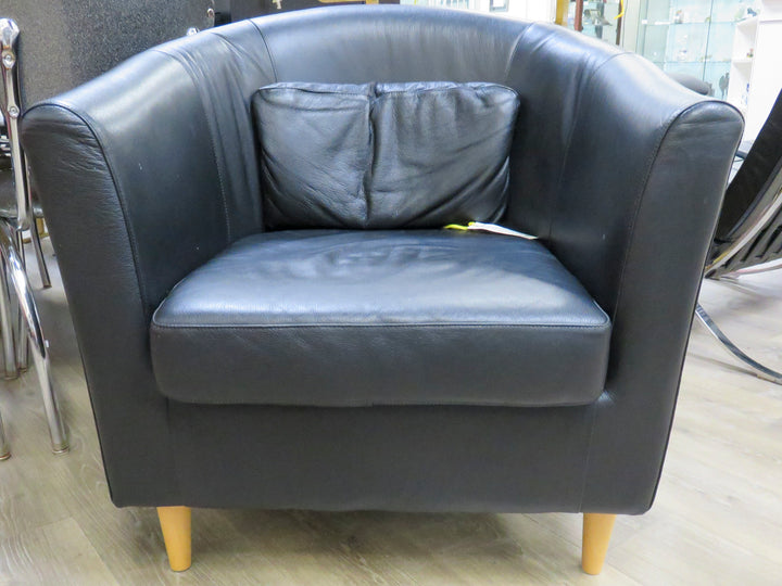 Black Leather Barrel Chair
