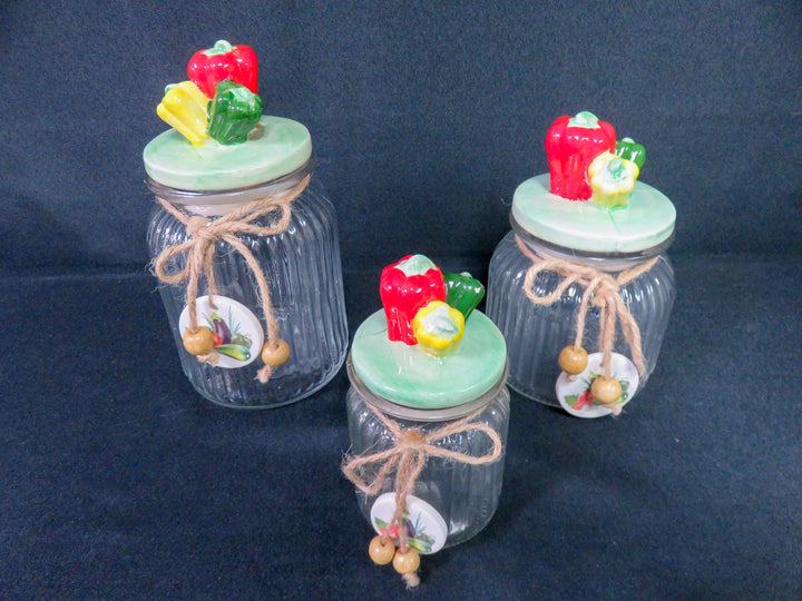 Vintage Ribbed Glass Canister Set